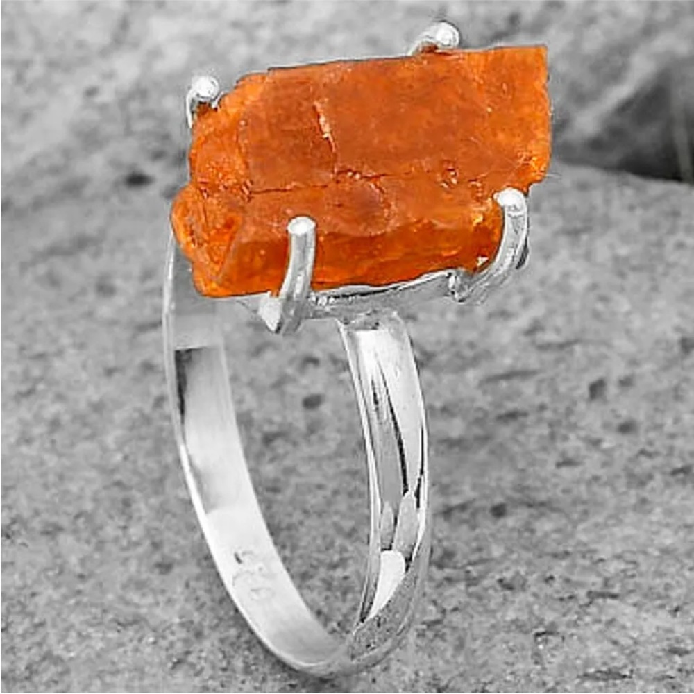 ROUGH ORANGE KYANITE 925 STERLING SILVER RING